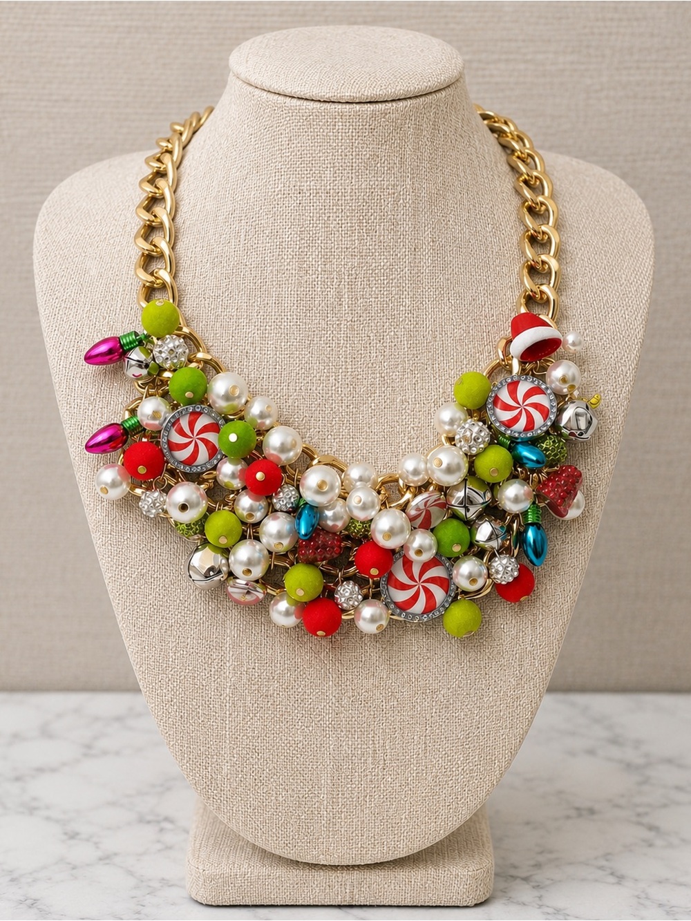 Betsey Johnson Gold and Multicolor Holiday Candy Bib Necklace NWT Statement